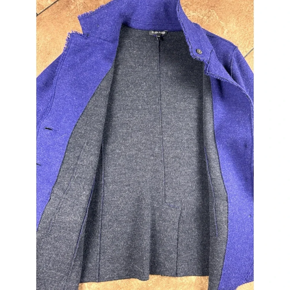 Eileen Fisher Boiled Wool Blazer Jacket Royal Blue Button Lightweight Size Large